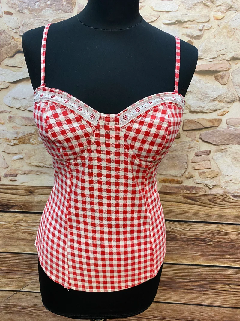 Vintage Trachtenmieder rot weiß kariert Gr. 34