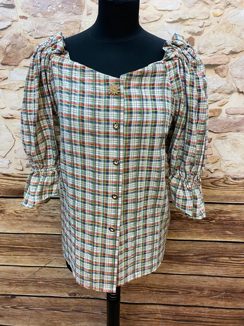 Vintage Landhaus Trachtenbluse kariert Gr. 44