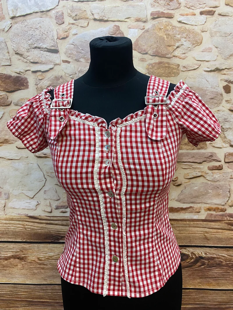 Spieth & Wensky Carmen Trachtenbluse rot weiß kariert Gr. 32