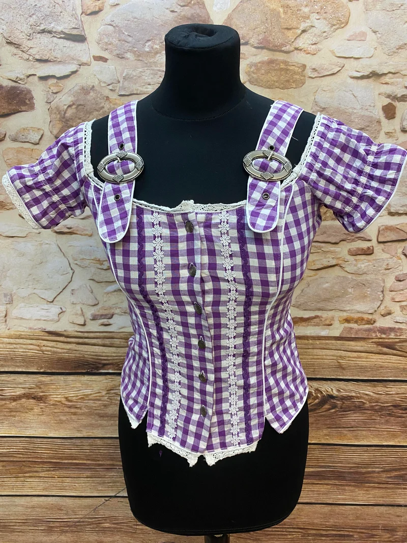 Trachtenbluse lila weiß kariert Gr. 32