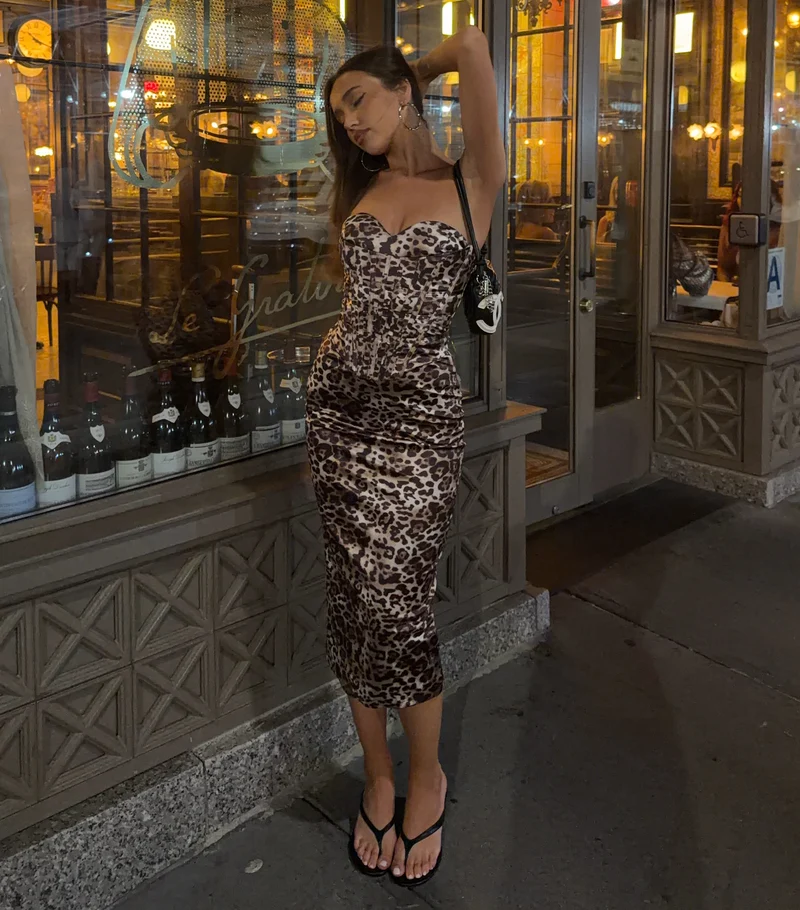 Gretta Leopard Lace-Up Formal Dress