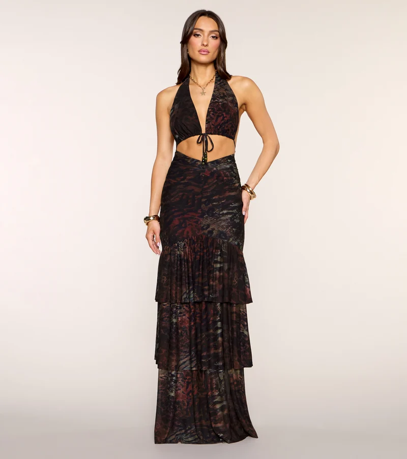 Julyana Printed Ruffle Formal Dress