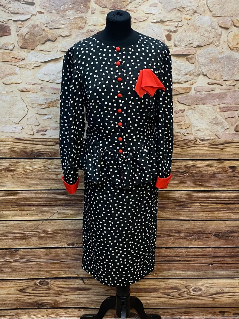 Vintage Damen-Kostüm mit Polka-Dot-Muster Gr.38
