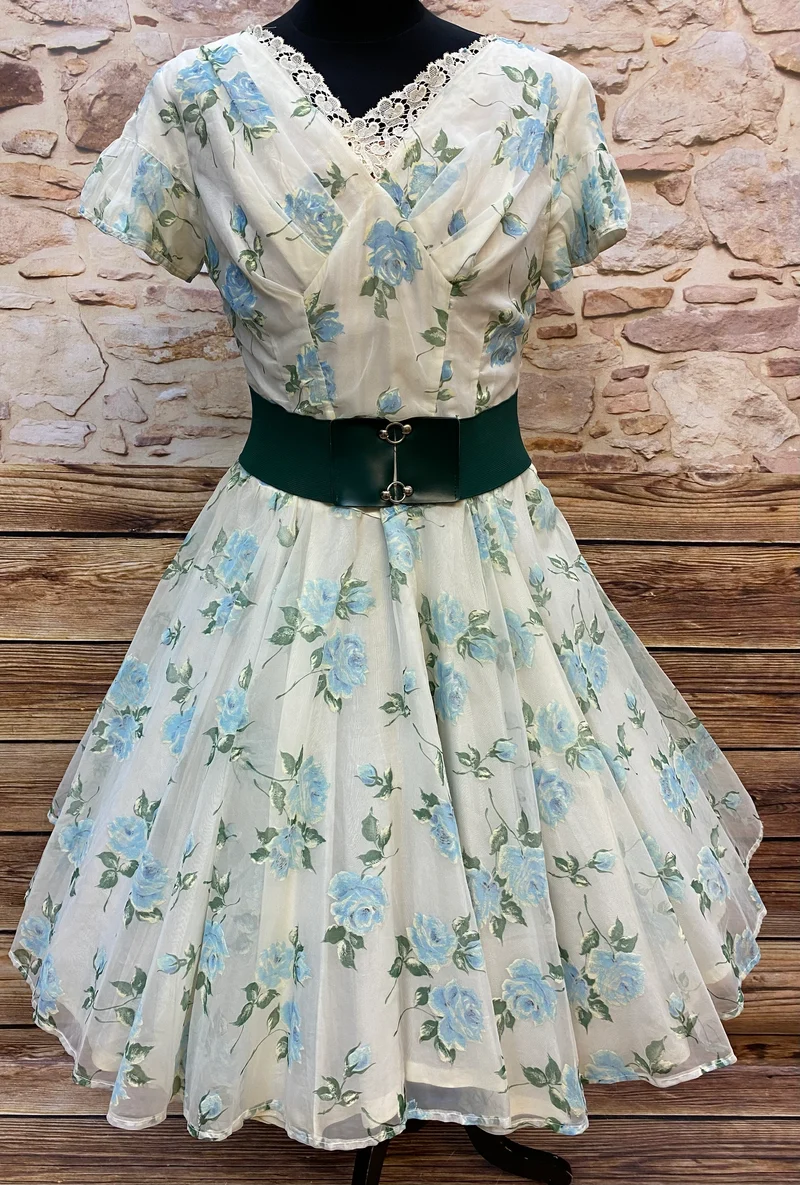True Vintage Petticoatkleid Blau-Grün Gr. 36 – 50er Jahre