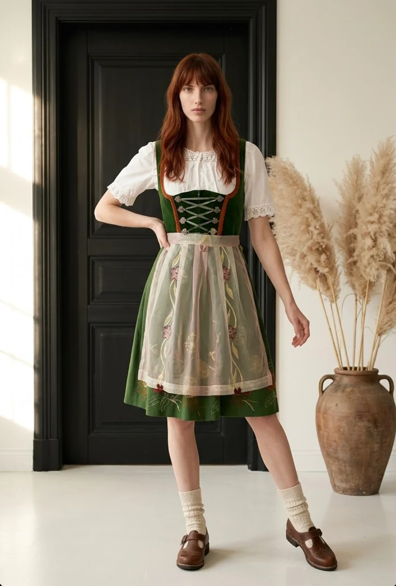 Vintage Dirndl grün mit Schürze & Bluse Rose Dirndl Gr. 42
