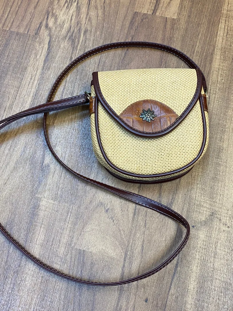Vintage Dirndl-Handtasche Natur Braun mit Edelweiß