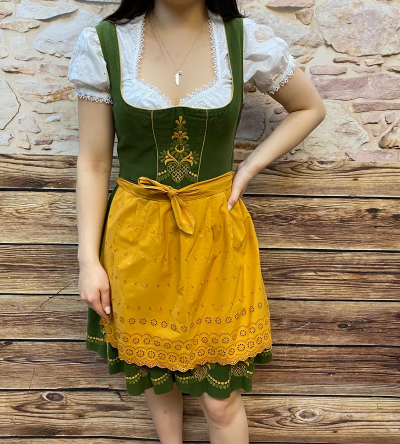 Vintage Dirndl grün - Stickerei, Gr.36