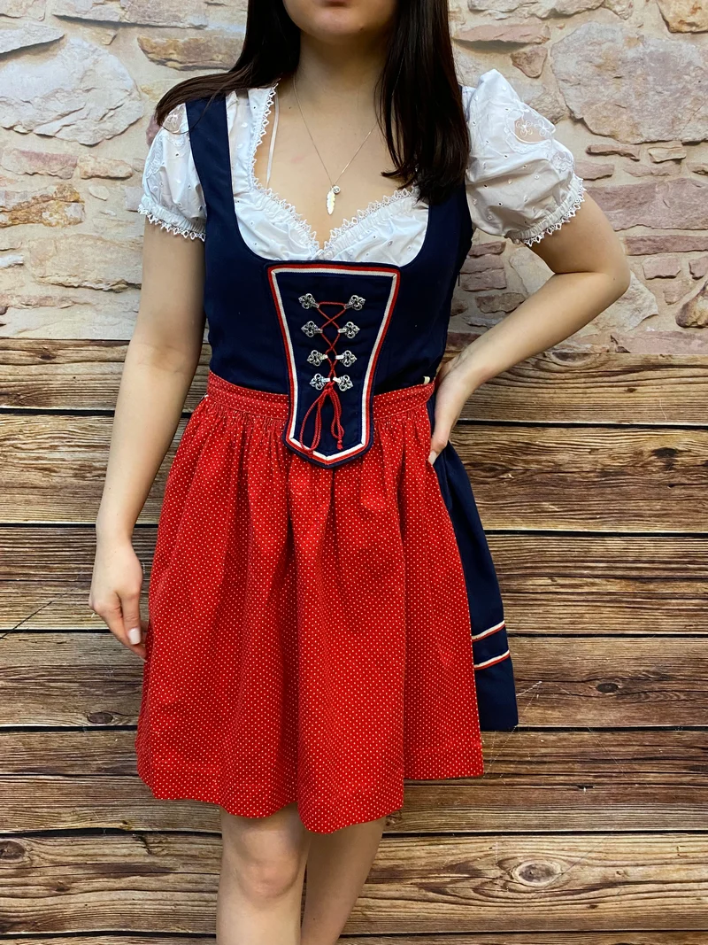 Vintage Dirndl dunkelblau rot - Balkonett - Gr. 34