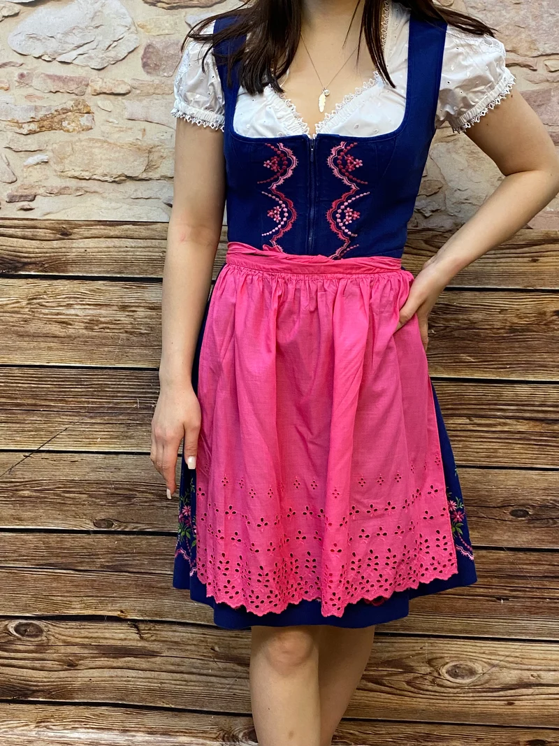 Vintage Dirndl dunkelblau rosa - Gr.36