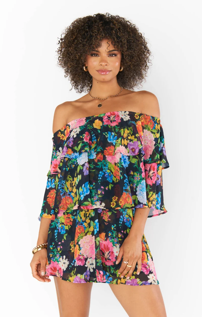 Triple Decker Romper ~ Midnight Botanical Floral
