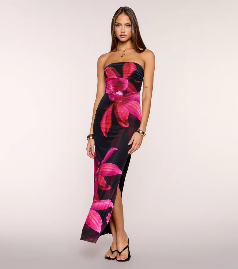 Make Them Stare Mesh Slit Maxi Dress