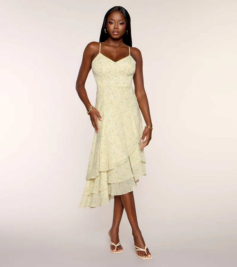 Flower Market Chiffon Midi Dress