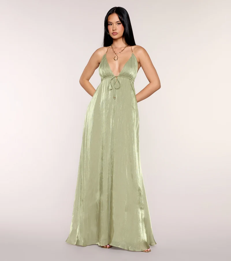 Kristie Pleated Satin A-Line Formal Dress