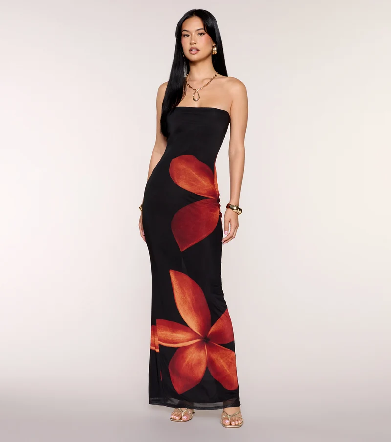 Vacay Mode Tropical Floral Maxi Tube Dress