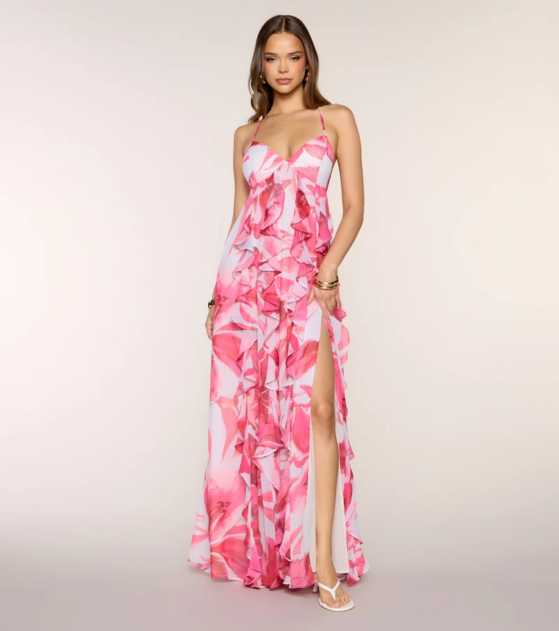 Annalise Floral Ruffle Formal Dress