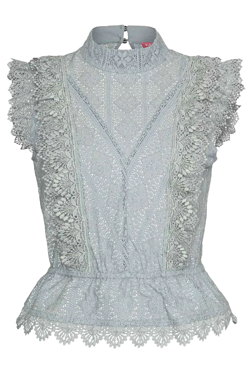Damen Trachten Spitzenbluse grau