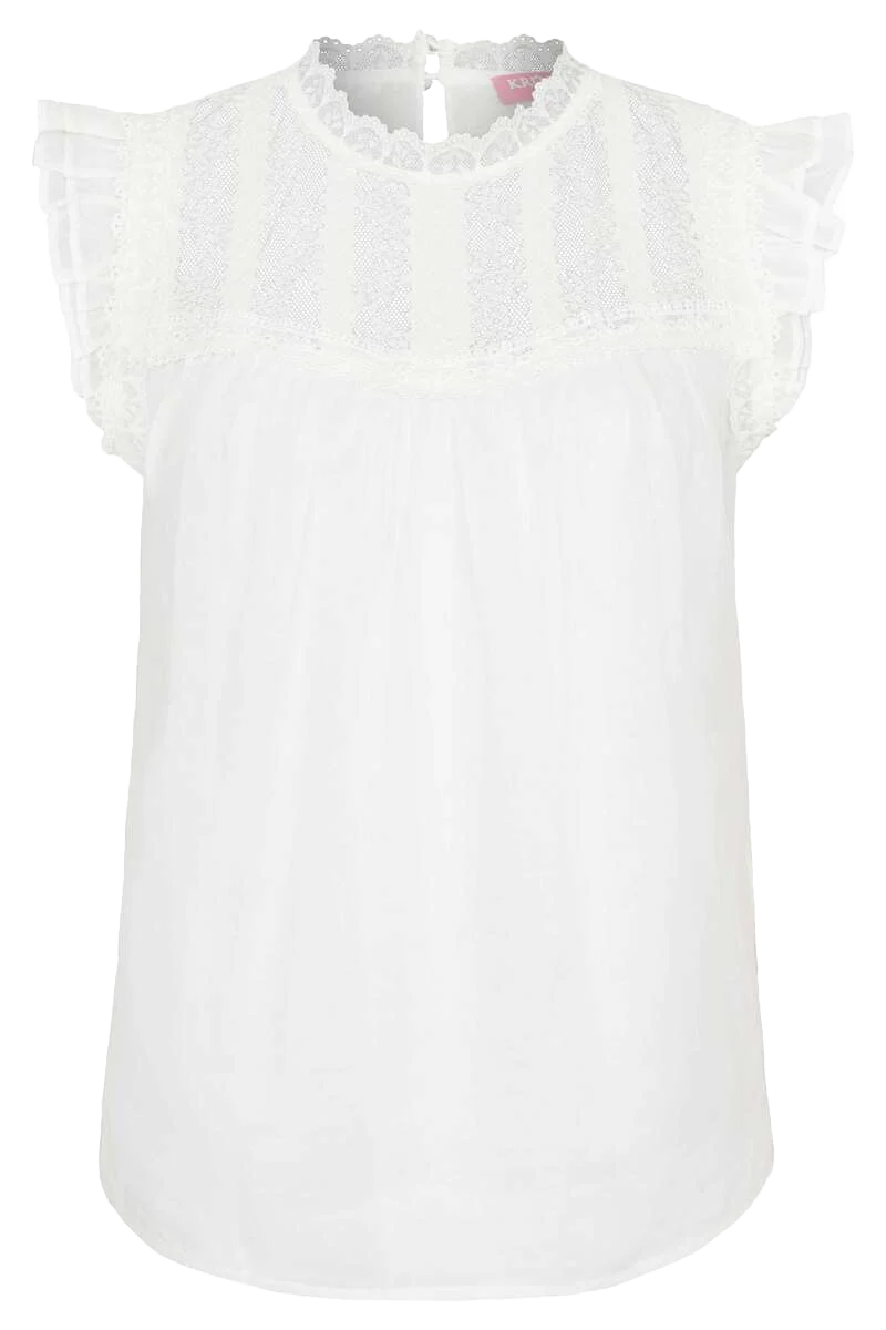 Trachtenbluse aus Baumwolle mit Spitze ohne Arm