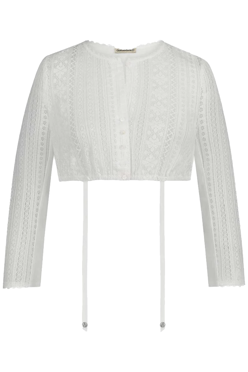 Hochgeschlossene Dirndlbluse aus Baumwolle mit Spitze
