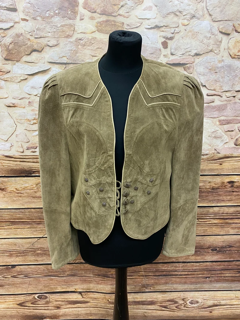 Vintage Trachten Lederjacke Damen Gr. 36 Beige Braun Landhaus Stil