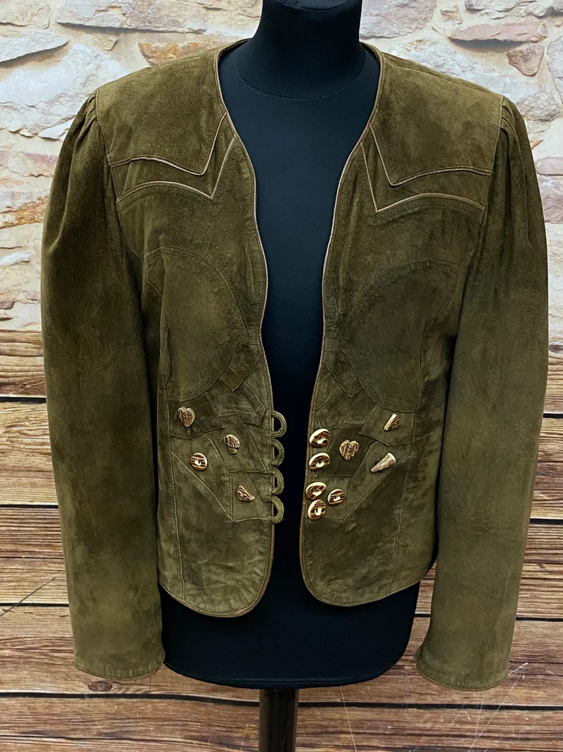 Vintage Trachtenjacke Damen Leder Braun Gr. 40