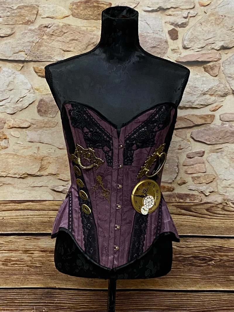 Steampunk Corsage Pflaume Gr. M mit goldenen Details