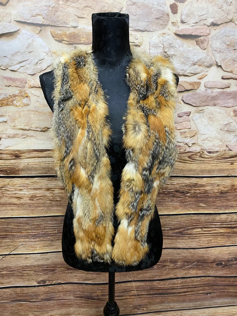 Vintage Fellweste Damen 1970er–80er Echtfell Naturtöne Boho Unikat Gr. 40