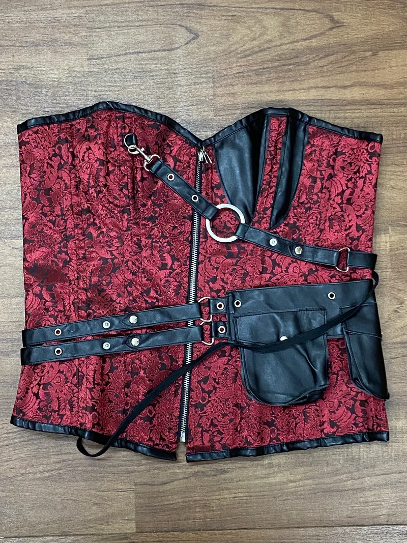 Steampunk Korsett Rot-Schwarz Gr. 42 mit Schnallen