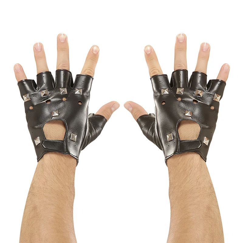 Fingerlose Nietenhandschuhe In Schwarz