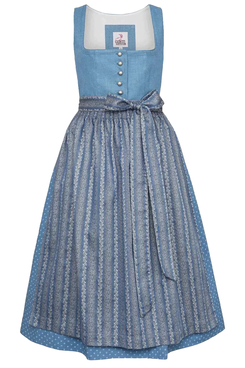 Leinendirndl Midi mit Blumenrankenmuster