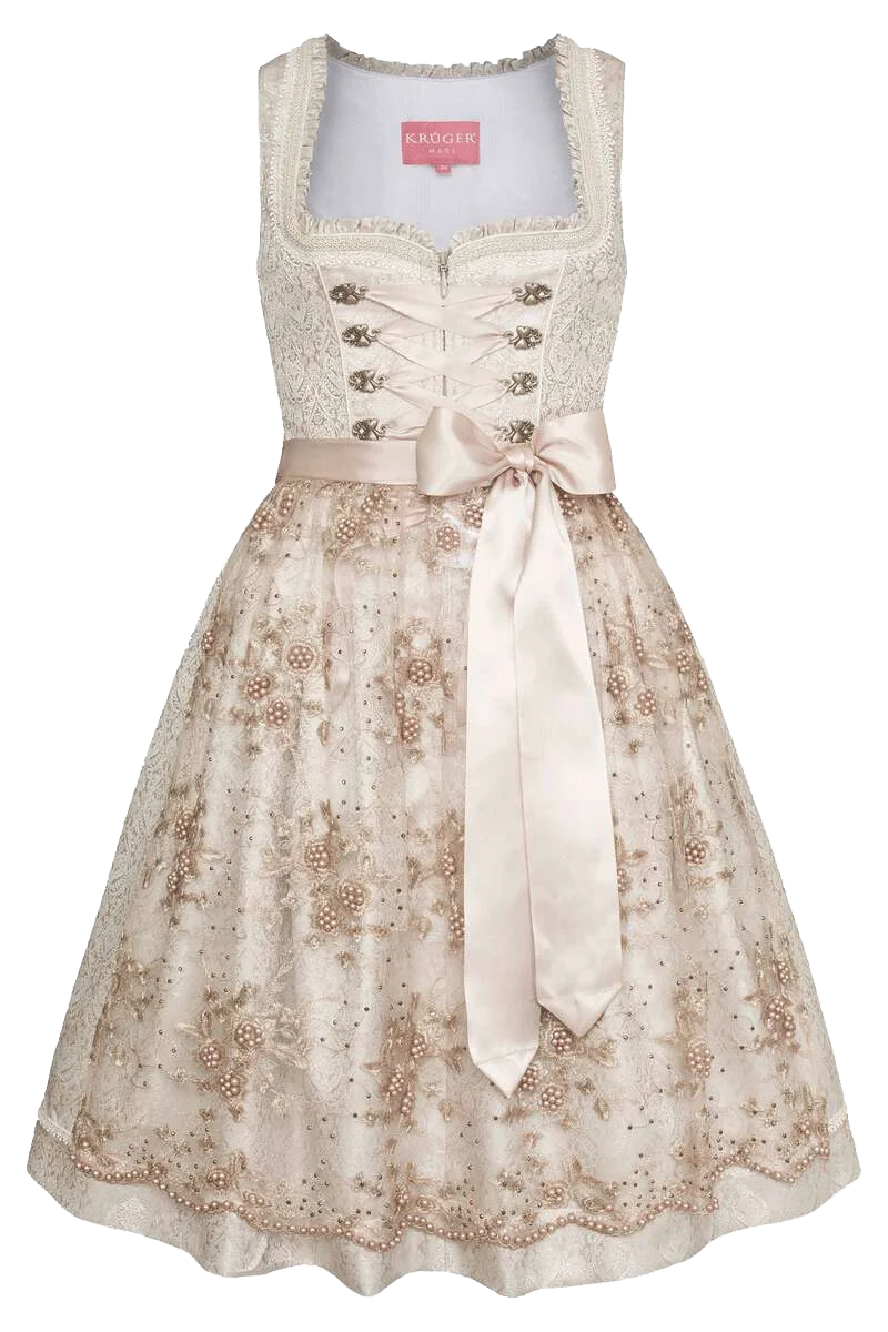 Mini-Dirndl mit transparenter Schürze und Perlen