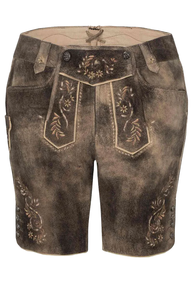 Damen Lederhose kurz mit Stickerei