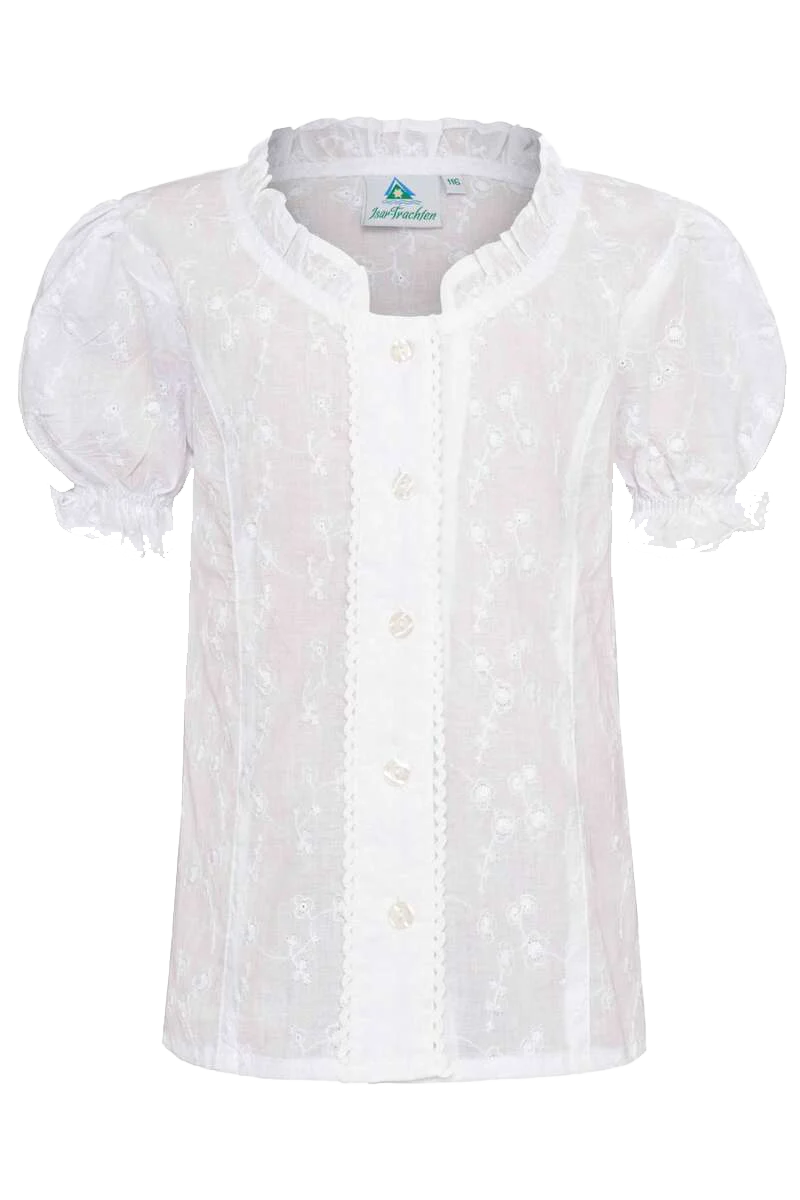 Mädchen Trachten Baumwollbluse mit Blumenstickerei