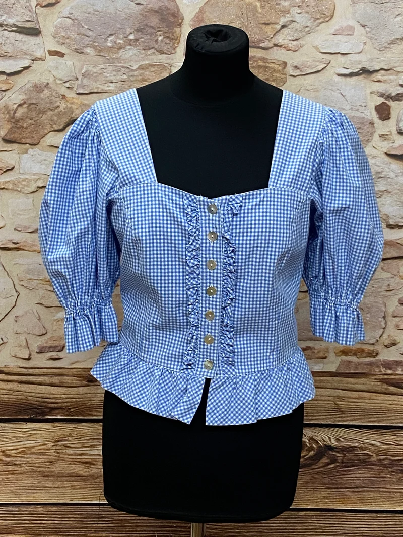 Hammerschmid Trachtenbluse blau weiß kariert Gr. 36