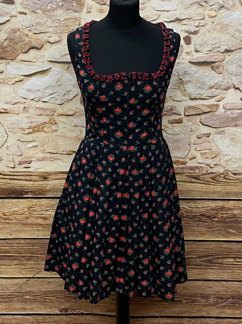Vintage Dirndl schwarz Rosen Trachtenkleid Gr. 34