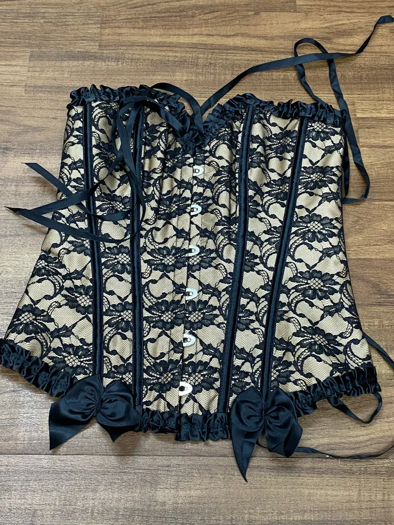 Steampunk Corsage Beige-Schwarz Gr. 32 im viktorianischen Stil