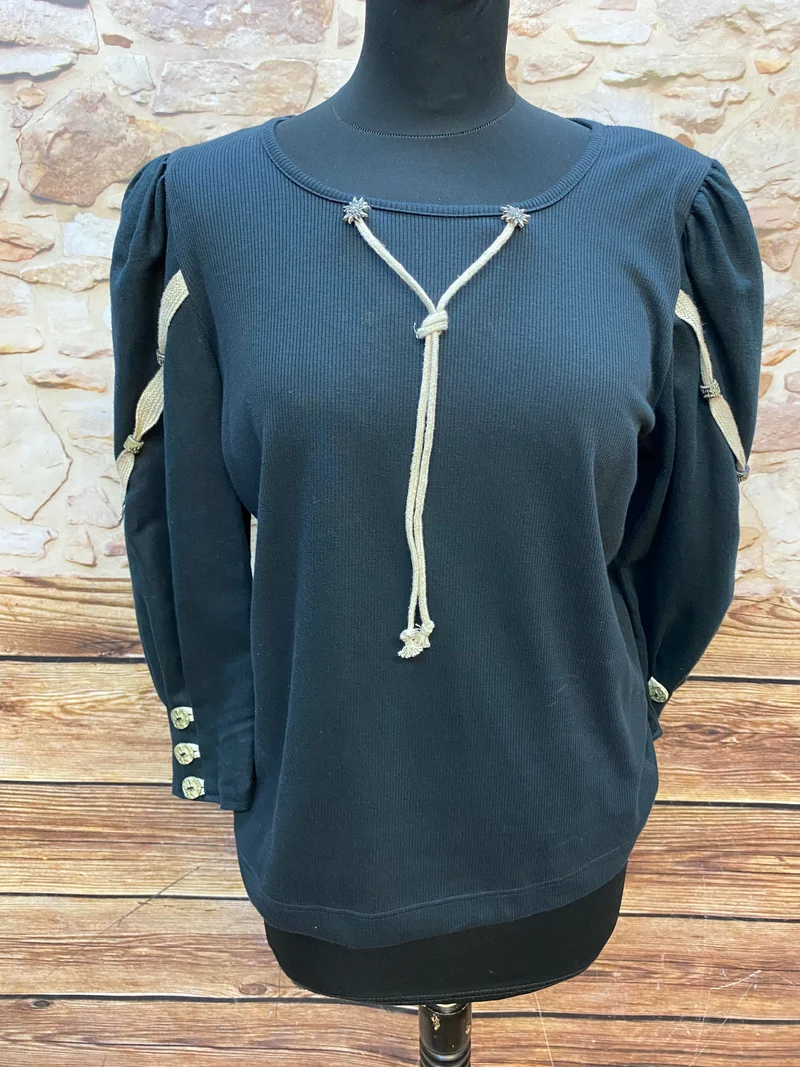 Vintage Trachtenshirt Damen Schwarz Gr. 42 Landhausstil