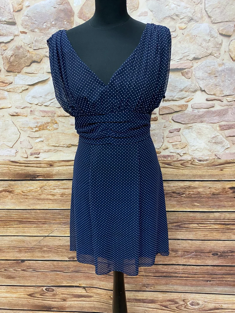 Blau, weißes Kleid mit Pünktchen 40er Jahre Stil, schwingend, Gr.44