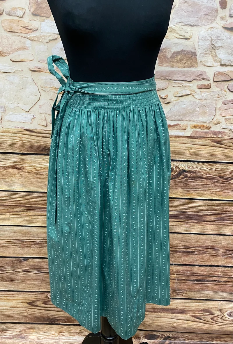 Vintage Dirndlschürze grün - gemustert, mittellang