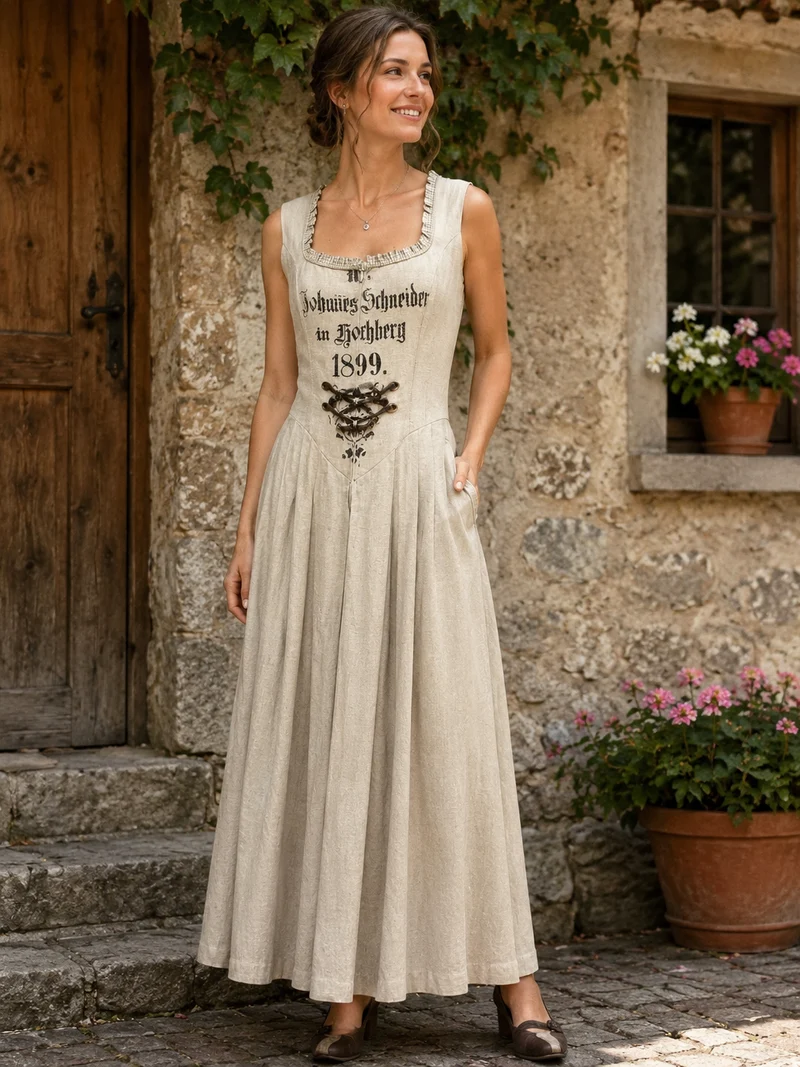 Langes Landhauskleid Damen Feelings Natur Beige Gr. 38