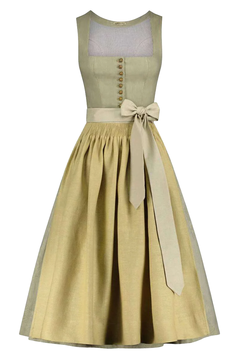Stretchdirndl Leinen Goldfarbene Knöpfe