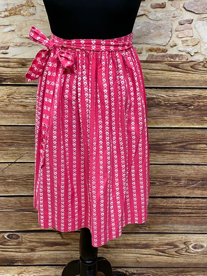 Vintage Dirndlschürze rosa weiß- Rankenborte, mittellang