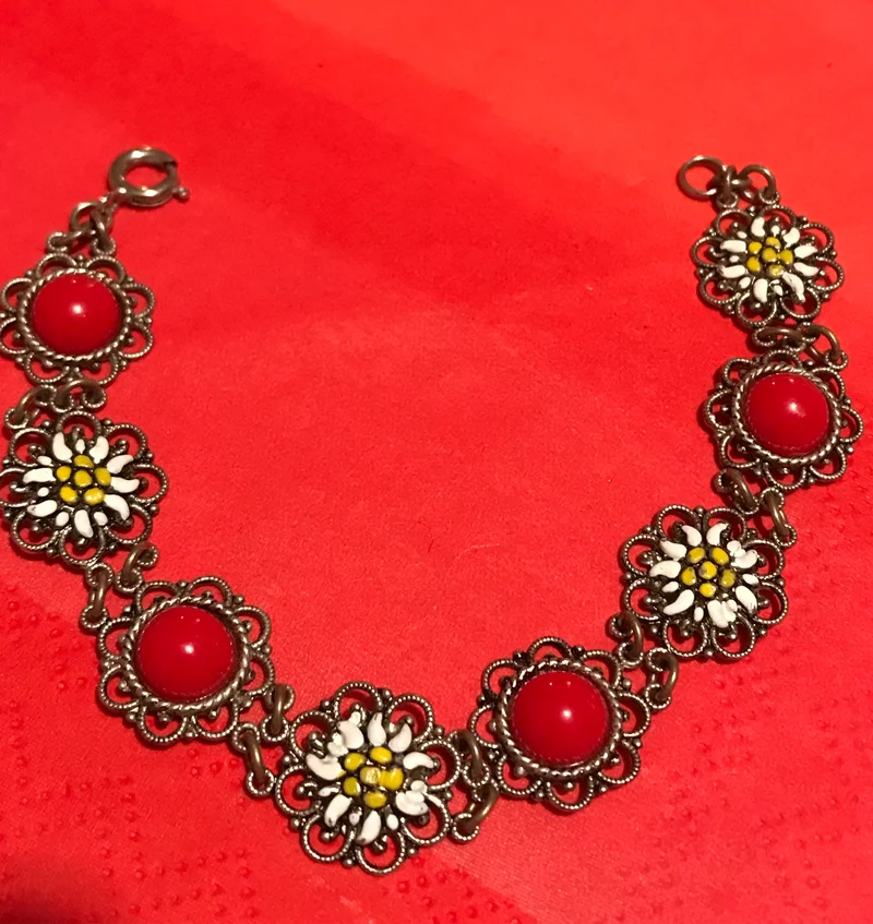 Trachtenarmband Damen – rot weiß silber
