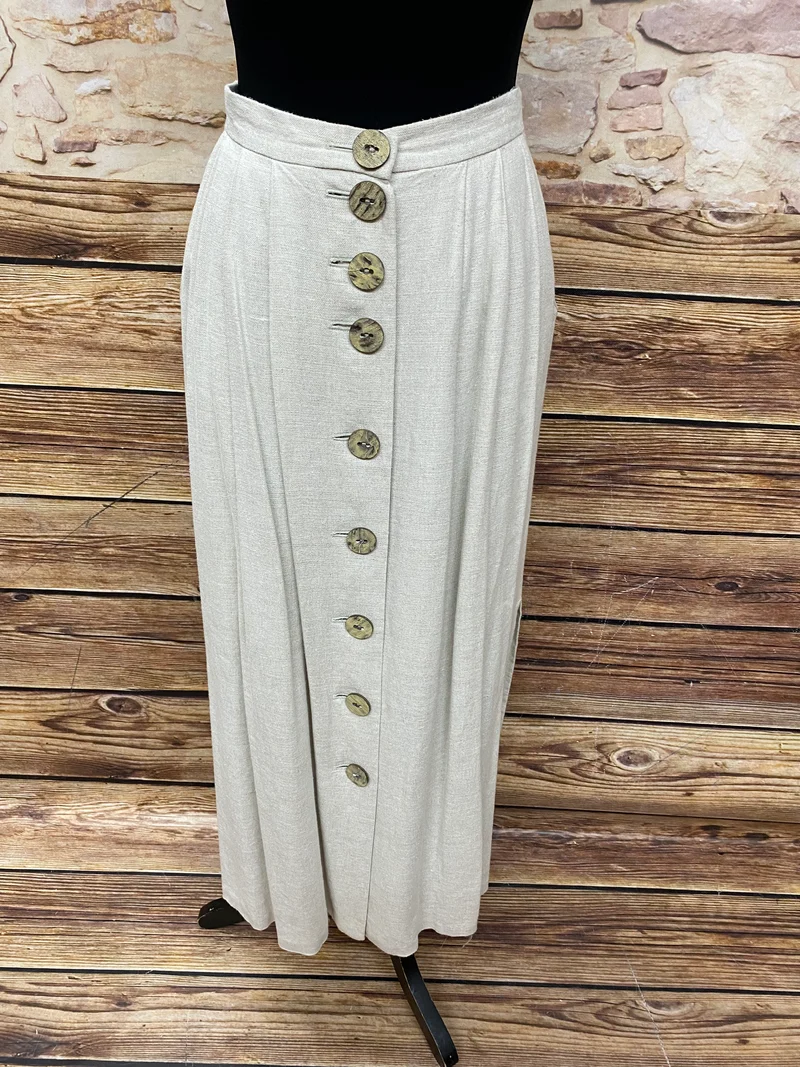 Leinenrock Damen Größe 38 – Beige, mit Knopfleiste & Taschen