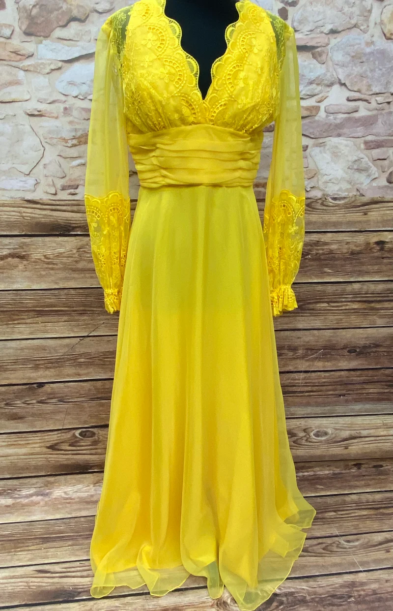 Original 70er Jahre Vintage Maxikleid Gr.36 in knalligem Gelb