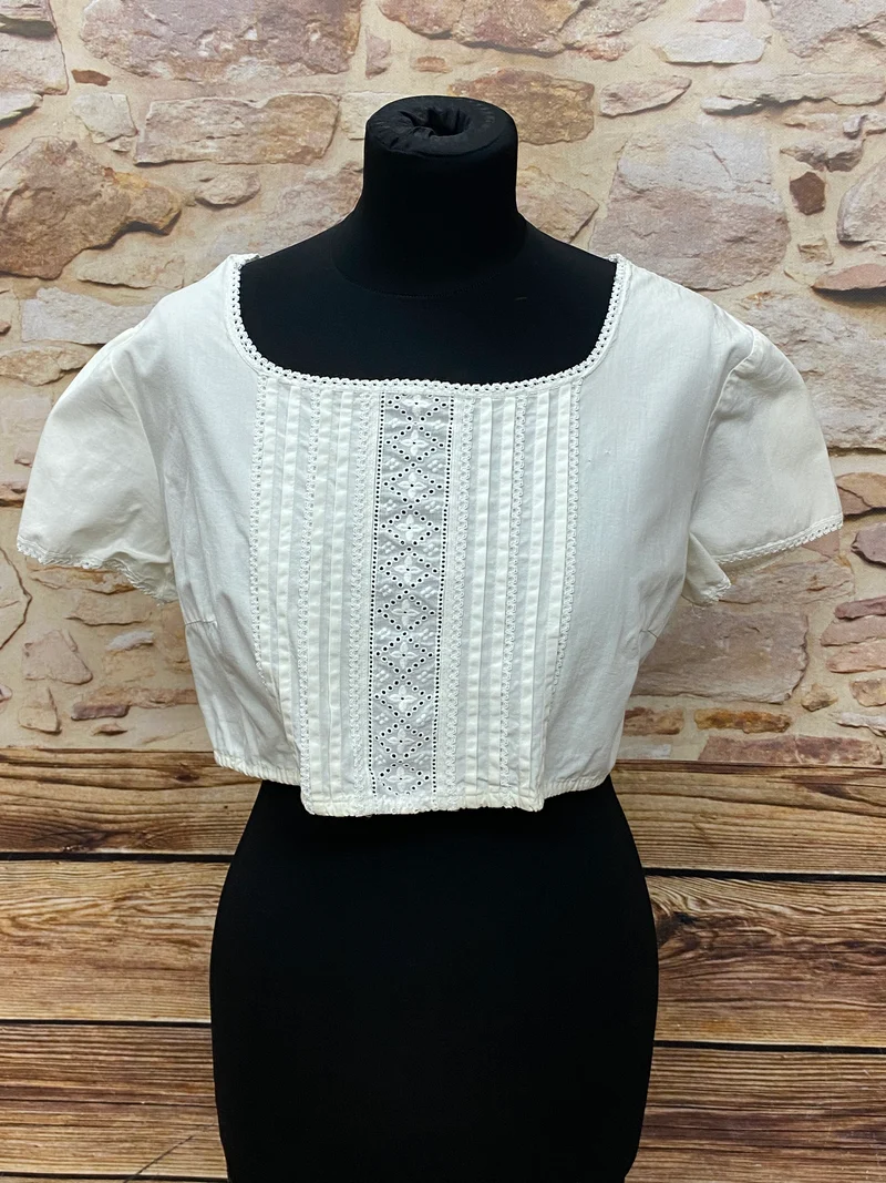 Vintage Dirndlbluse weiß - 1970er Jahren, Gr.46