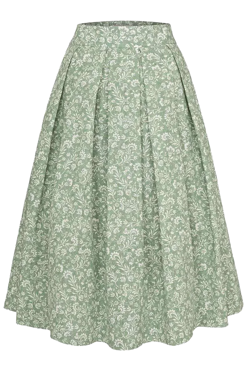 Leinen-Baumwoll Rock lang Blumenmuster