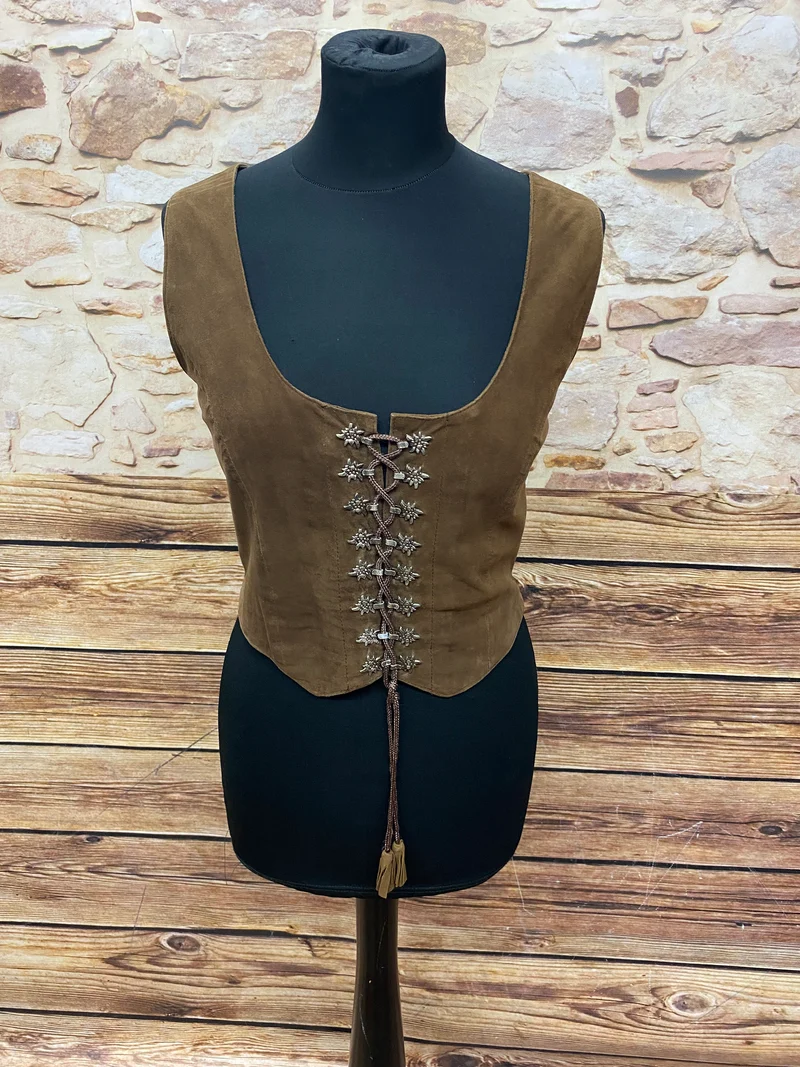 Vintage Trachtenmieder braun – Echtleder, Größe 42