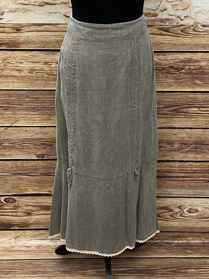 Vintage Trachtenrock Damen aus Leinen Braun Landhausstil Gr. 40