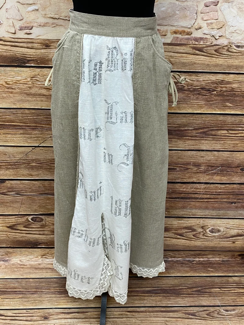 Vintage Trachtenrock Damen Beige Weiß Gr. 40 – Landhausstil mit Spitze