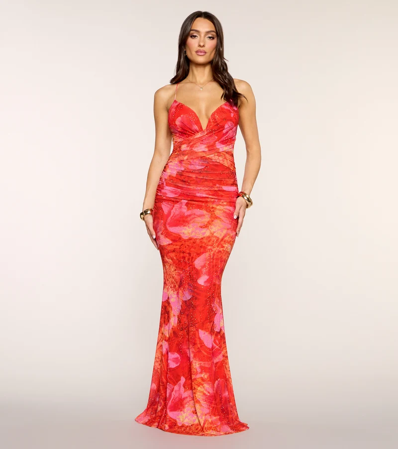 Kristen Printed Rhinestone Formal Dress